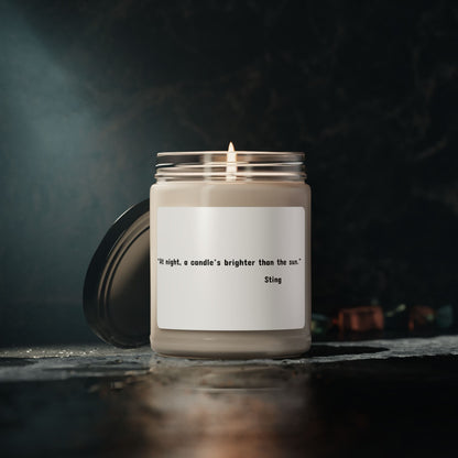 Scented Soy Candle with Saying, 9oz, 'At night, a candle is brighter than the sun', White Candle Jar, Perfect Gift Idea, Toxin free Candle.